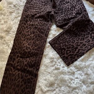 Zara Leopard Print Boot Cut Jeans - Brown